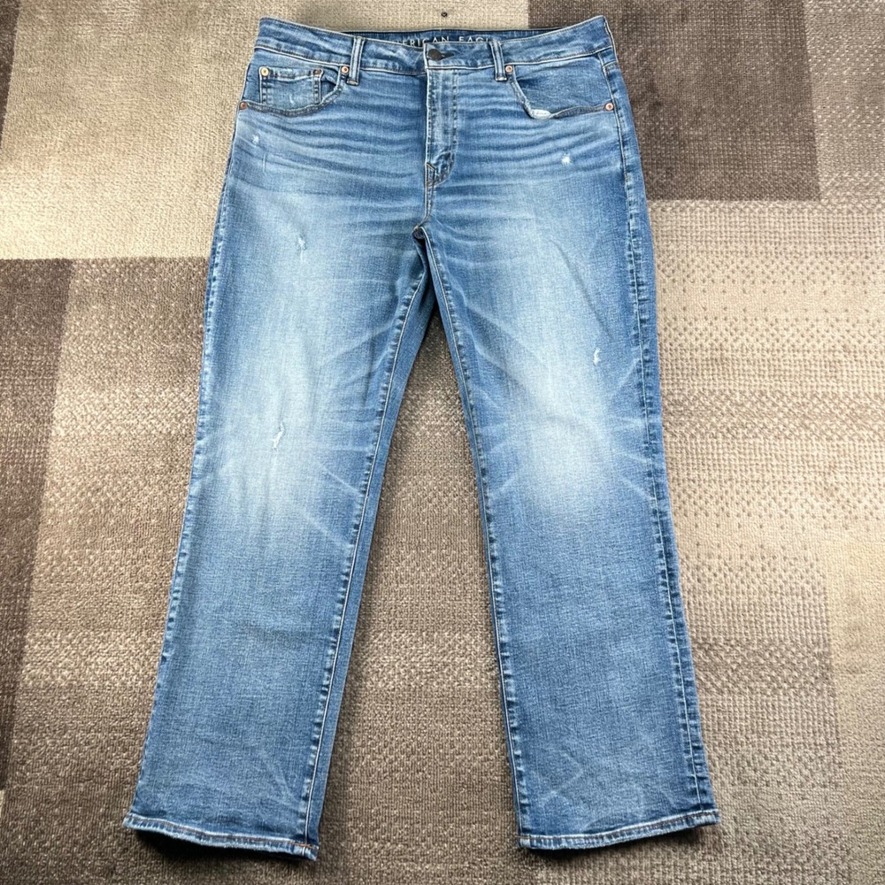 American Eagle Airflex+ Original Bootcut Jeans Mens 36x30 Blue Whiskered
